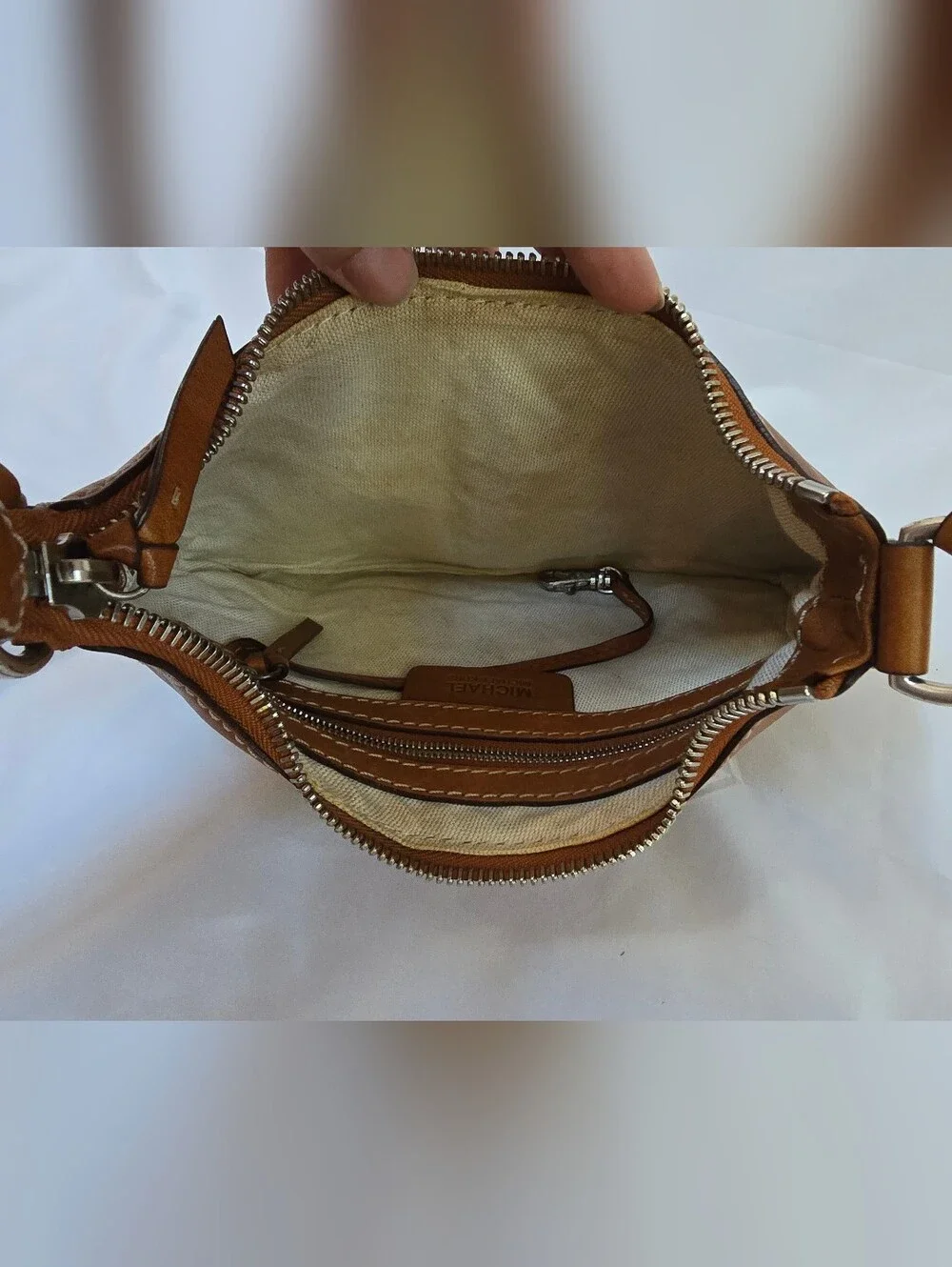 Michael Kors Uptown Astor Cognac Leather Studded Hobo Bag Y2K